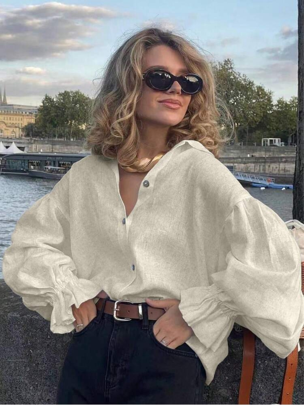 Oversized Button Down with Scrunched Sleeves